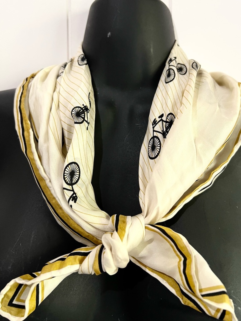 Echo Silk Scarf  Bicycle design neck scarf ivory black gold